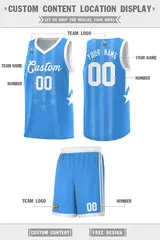 Powder Blue White Gradient Star Graffiti Basketball Jersey 5