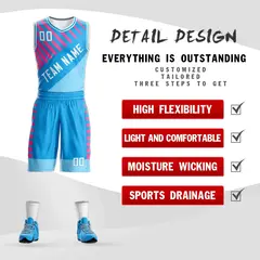 Powder Blue White Graffiti Bar Pattern Basketball Jersey 2