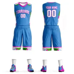 Powder Blue White Graffiti Basketball Jersey Set