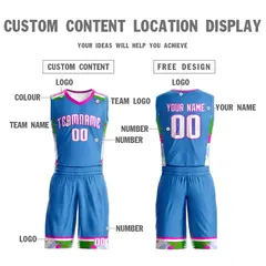Powder Blue White Graffiti Basketball Jersey Set 3