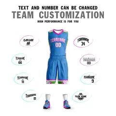 Powder Blue White Graffiti Basketball Jersey Set 4