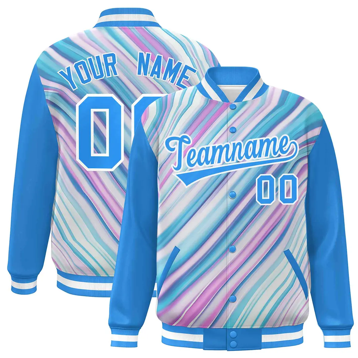 Powder Blue White Graffiti Tie Dye Ink Paint Varsity Letterman Jacket