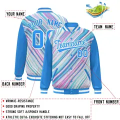 Powder Blue White Graffiti Tie Dye Ink Paint Varsity Letterman Jacket 2