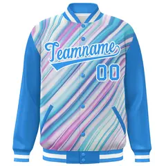 Powder Blue White Graffiti Tie Dye Ink Paint Varsity Letterman Jacket 3