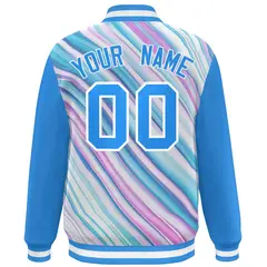 Powder Blue White Graffiti Tie Dye Ink Paint Varsity Letterman Jacket 4