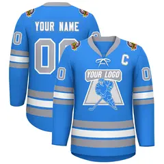 Powder Blue White-Gray Lace-Up Neck Hockey Jersey