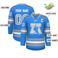 Powder Blue White-Gray Lace-Up Neck Hockey Jersey 3
