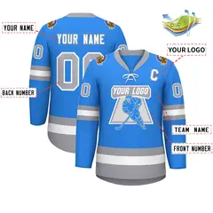 Powder Blue White-Gray Lace-Up Neck Hockey Jersey 2