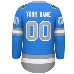 Powder Blue White-Gray Lace-Up Neck Hockey Jersey 4