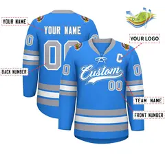 Powder Blue White-Gray Lace-Up Neck Hockey Jersey 2