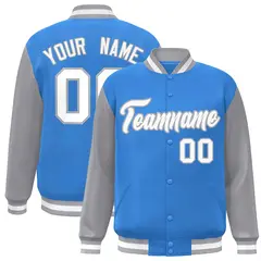 Powder Blue White-Gray Raglan Varsity Full-Snap Letterman Jacket 1