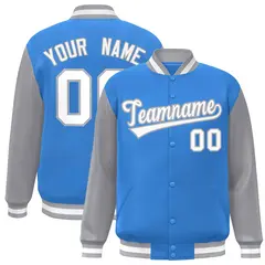 Powder Blue White-Gray Raglan Varsity Full-Snap Letterman Jacket 1