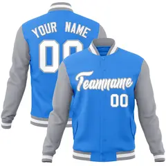 Powder Blue White-Gray Raglan Varsity Full-Snap Letterman Jacket 1