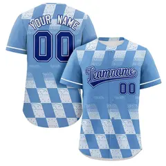 Powder Blue White Grid Speckles Color Block Baseball Jersey