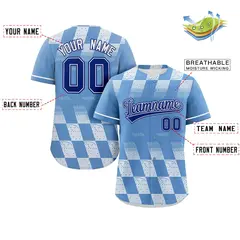 Powder Blue White Grid Speckles Color Block Baseball Jersey 2