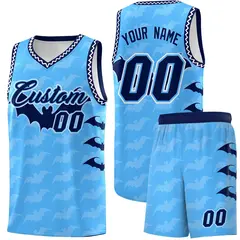 Powder Blue White Halloween Bat Pattern Basketball Jersey 1
