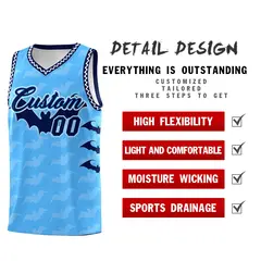 Powder Blue White Halloween Bat Pattern Basketball Jersey 2