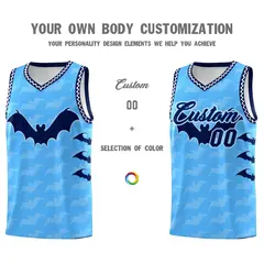 Powder Blue White Halloween Bat Pattern Basketball Jersey 3
