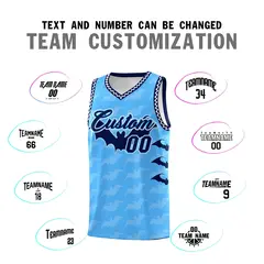 Powder Blue White Halloween Bat Pattern Basketball Jersey 4
