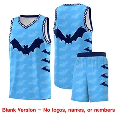 Powder Blue White Halloween Bat Pattern Basketball Jersey 7