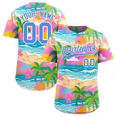 Powder Blue White Hawaiian Graffiti Palm Tree Baseball Jersey
