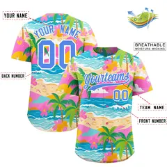 Powder Blue White Hawaiian Graffiti Palm Tree Baseball Jersey 2