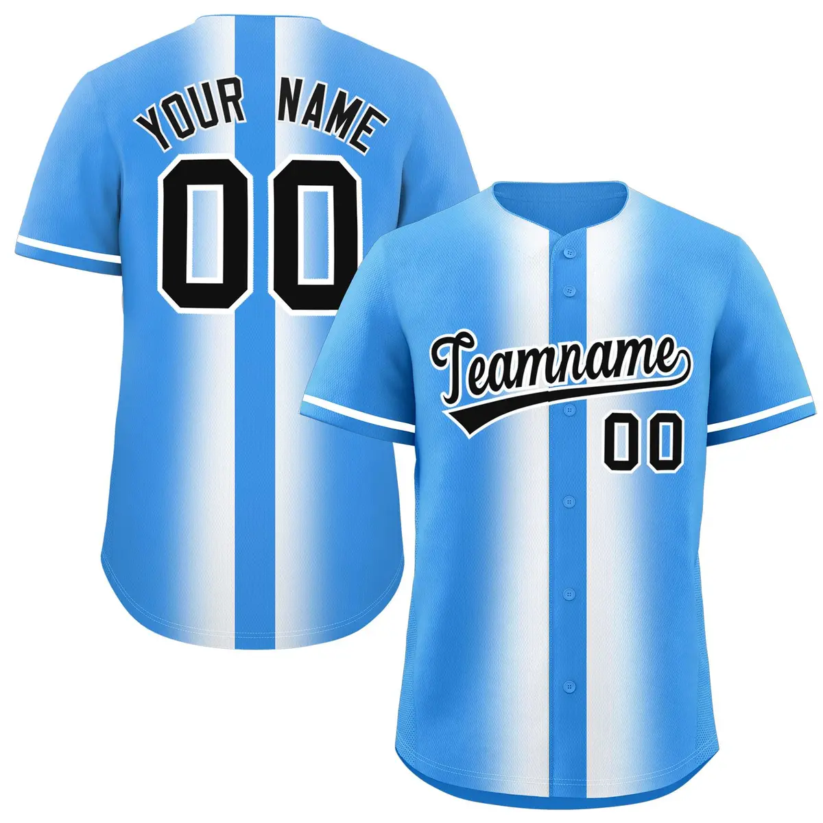 Powder Blue White Lapel Gradient Fashion Baseball Jersey