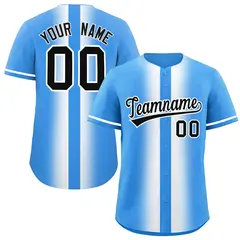 Powder Blue White Lapel Gradient Fashion Baseball Jersey