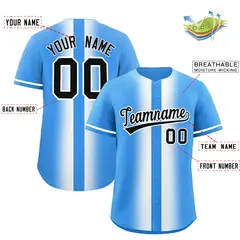Powder Blue White Lapel Gradient Fashion Baseball Jersey 2