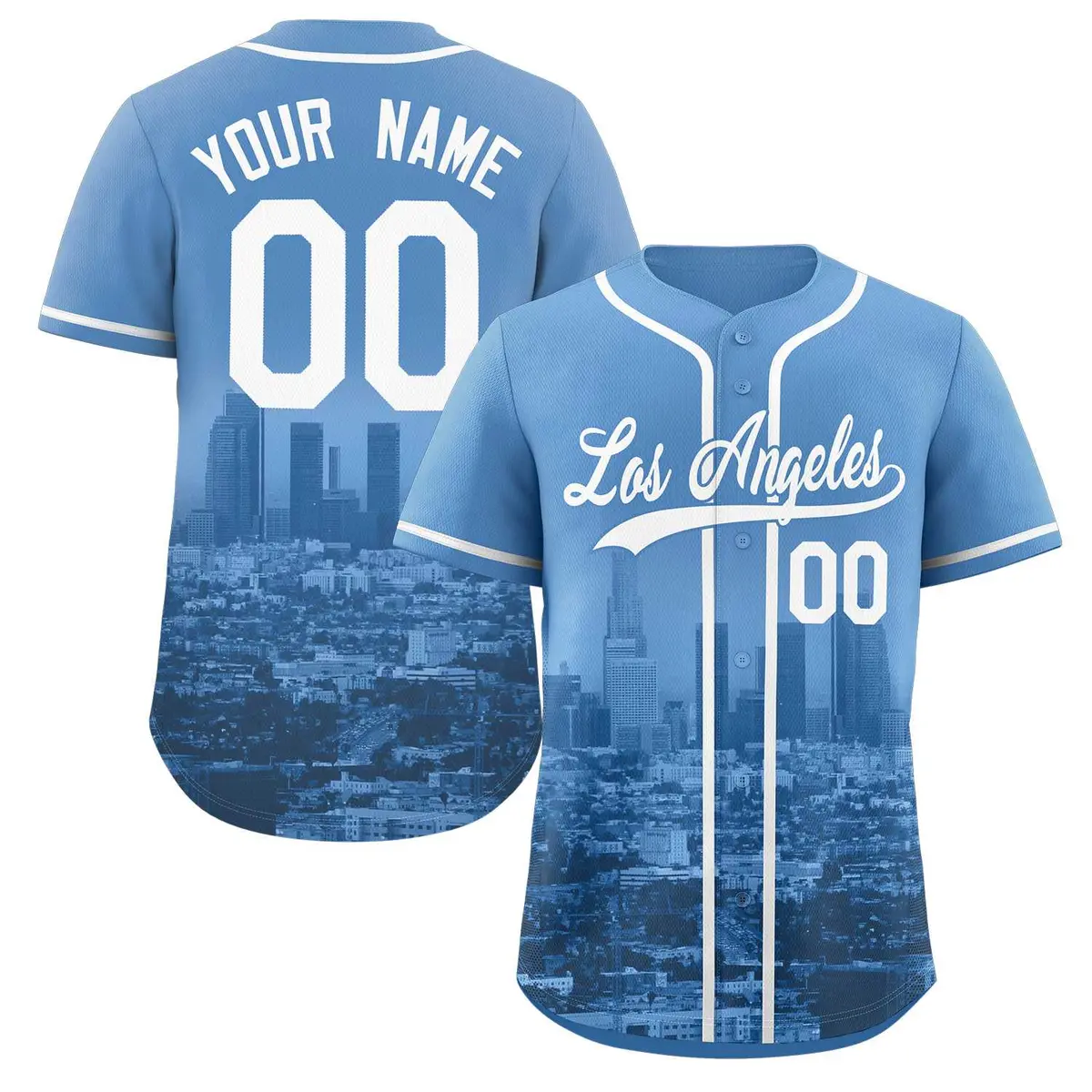 Powder Blue White Los Angeles Skyline Baseball Jersey