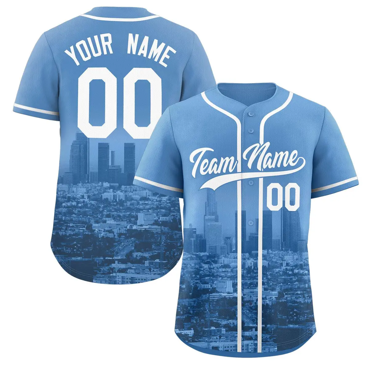 Powder Blue White Los Angeles Skyline Baseball Jersey