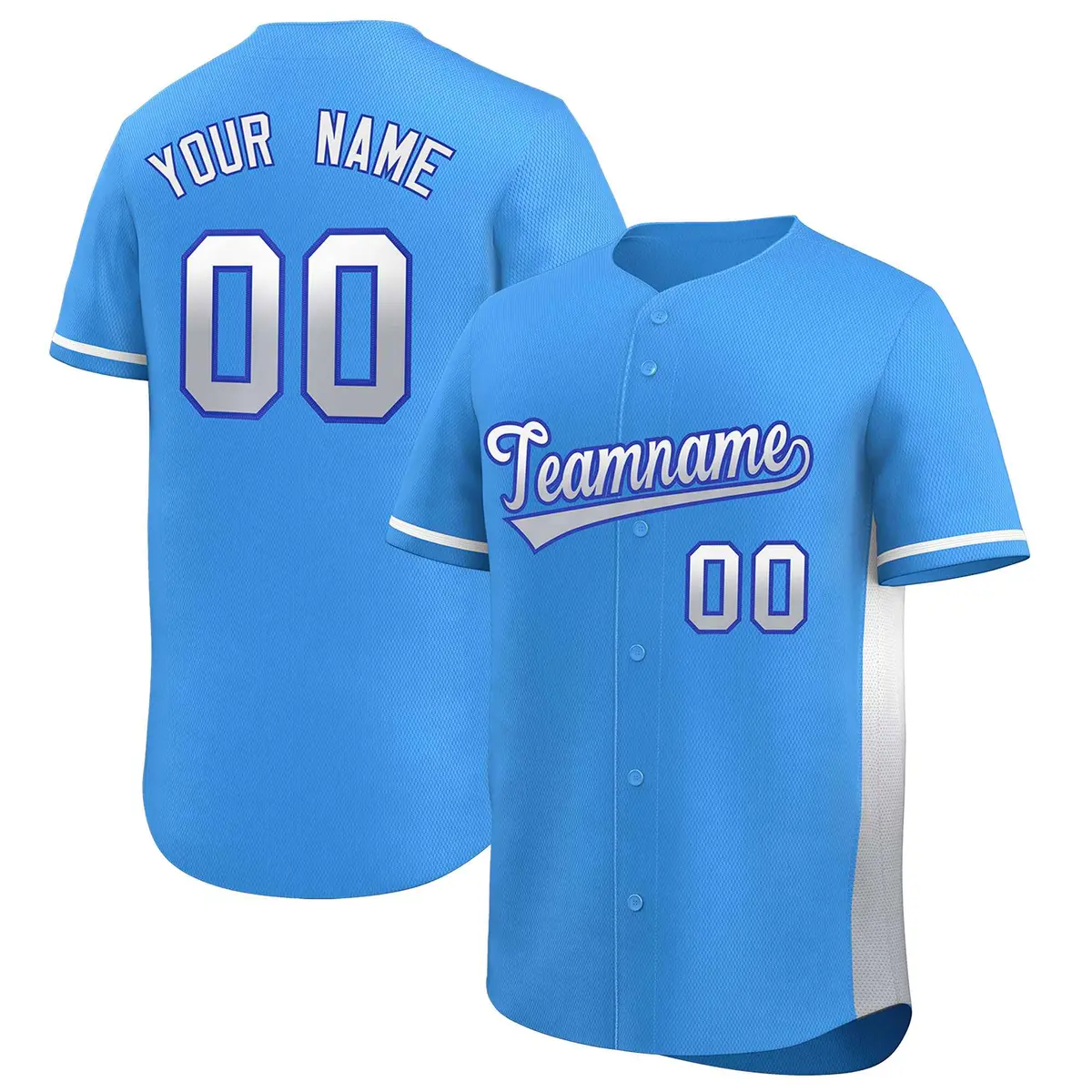 Powder Blue White-Lt Gray Gradient Side Baseball Jersey