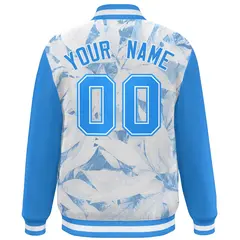 Powder Blue White Maple Leaf Graffiti Raglan Varsity Bomber Jacket 4
