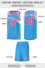 Powder Blue White-Navy Chest Color Block Basketball Jersey 2
