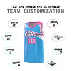 Powder Blue White-Navy Chest Color Block Basketball Jersey 4