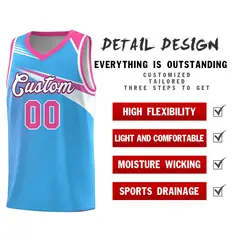 Powder Blue White-Navy Chest Color Block Basketball Jersey 5