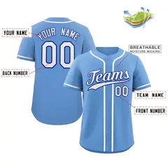 Powder Blue White-Navy Classic Authentic Baseball Jersey 2
