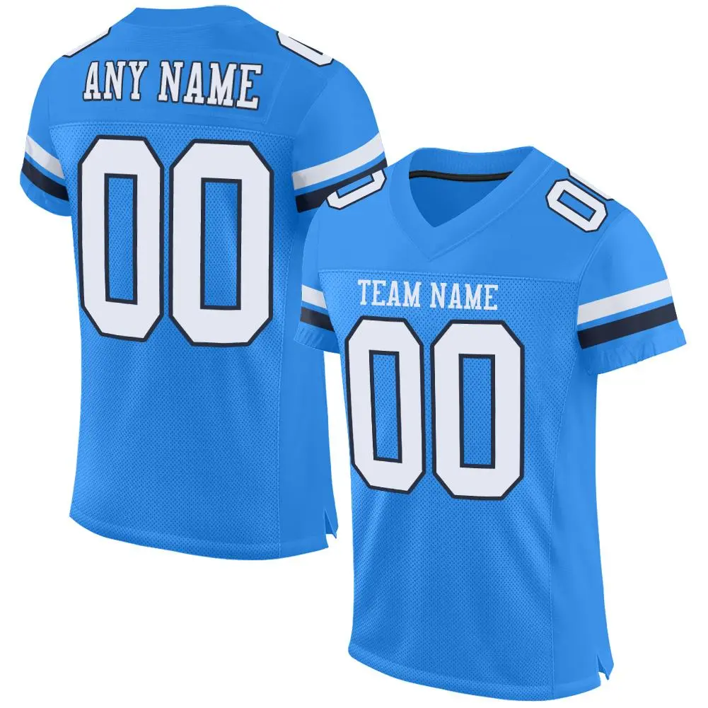 Powder Blue White-Navy Classic Mesh Football Jersey