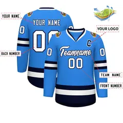 Powder Blue White-Navy Classic Style Hockey Jersey 2