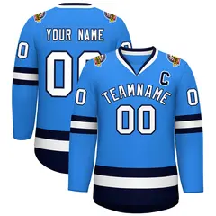 Powder Blue White-Navy Classic Style Hockey Jersey