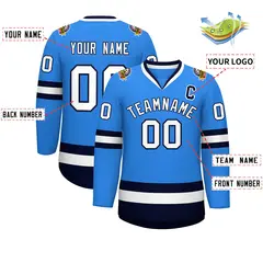 Powder Blue White-Navy Classic Style Hockey Jersey 2