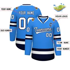 Powder Blue White-Navy Classic Style Hockey Jersey 2