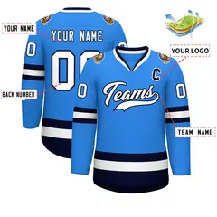 Powder Blue White-Navy Classic Style Hockey Jersey 2