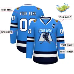 Powder Blue White-Navy Classic Style Hockey Jersey 2