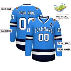 Powder Blue White-Navy Classic Style Hockey Jersey 2