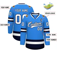 Powder Blue White-Navy Classic Style Hockey Jersey 2