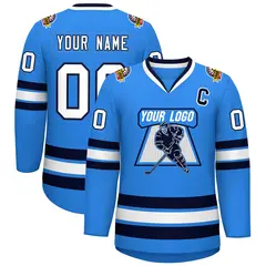 Powder Blue White-Navy Classic Style Hockey Jersey 1