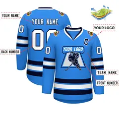 Powder Blue White-Navy Classic Style Hockey Jersey 2
