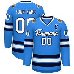 Powder Blue White-Navy Classic Style Hockey Jersey 1