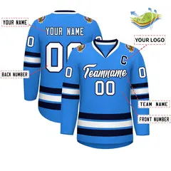 Powder Blue White-Navy Classic Style Hockey Jersey 2